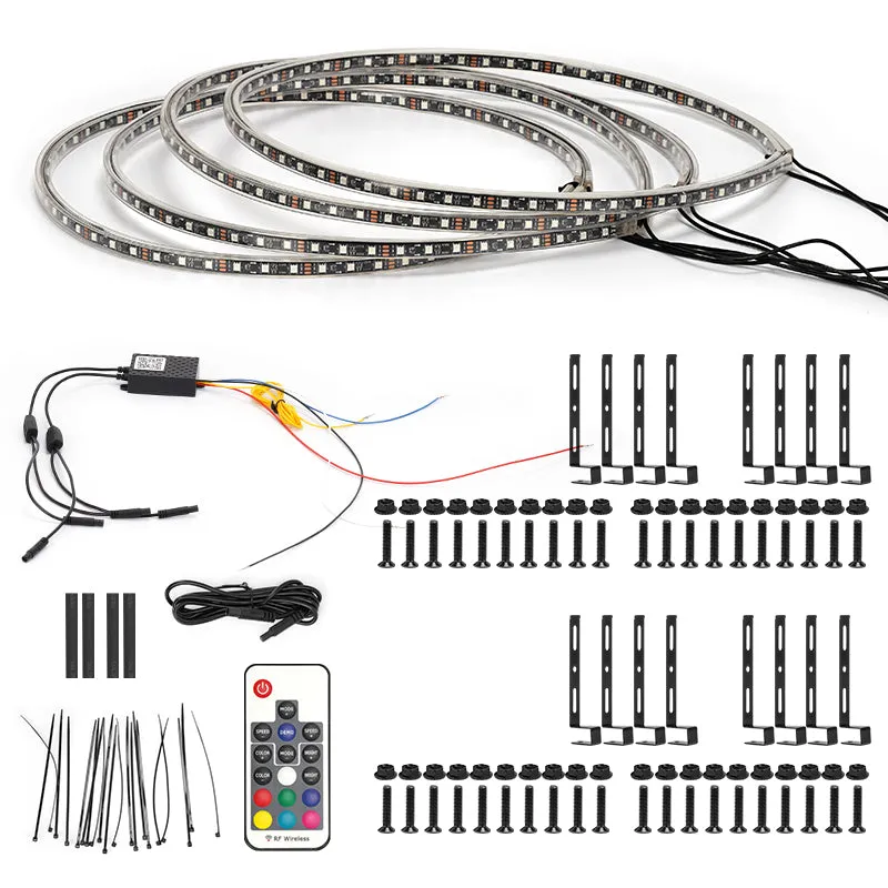15.5 Inch Dual Side Chasing RGB LED Wheel Lights with Turn Signal & Brake Lights for Jeep Truck