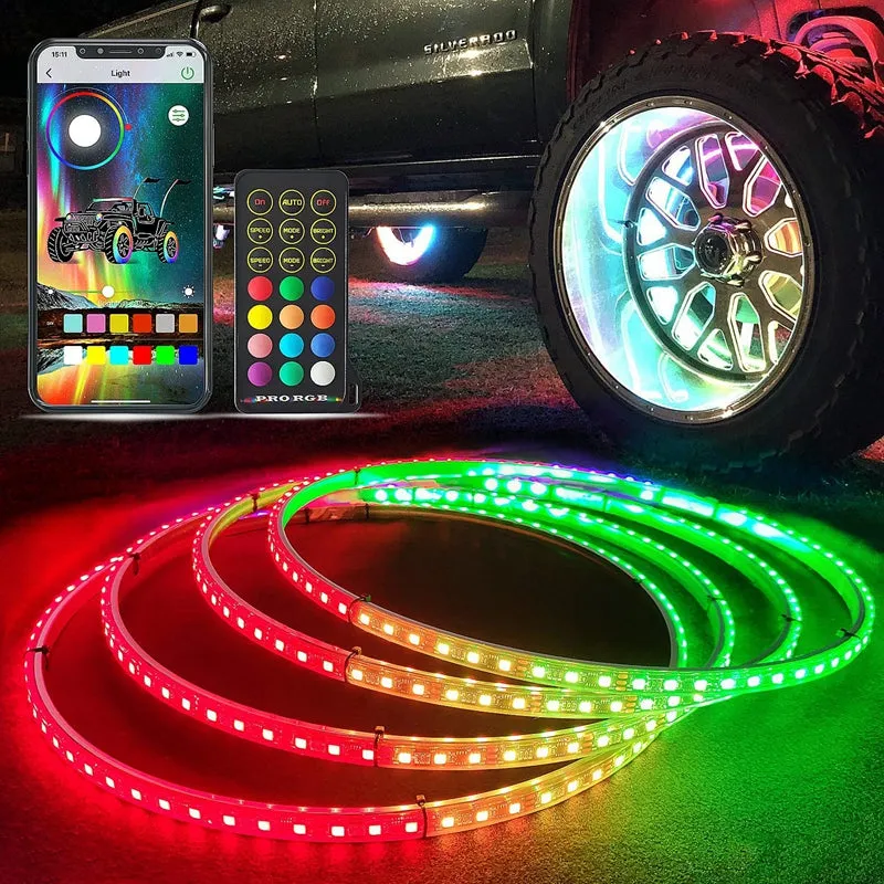 15.5 Inch Dual Side Chasing RGB LED Wheel Lights with Turn Signal & Brake Lights for Jeep Truck