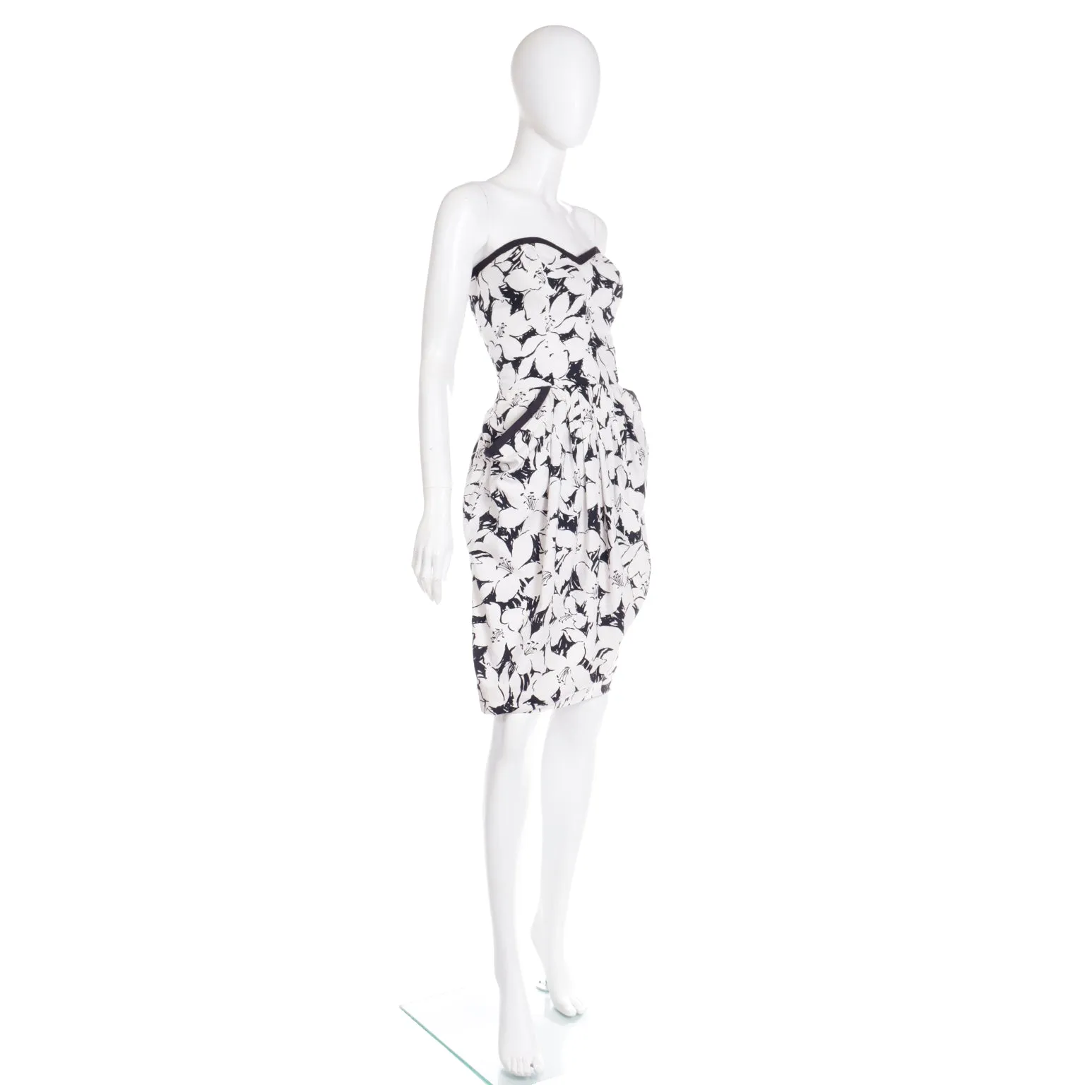 1980s Victor Costa Black & White Strapless Dress & Cropped Jacket