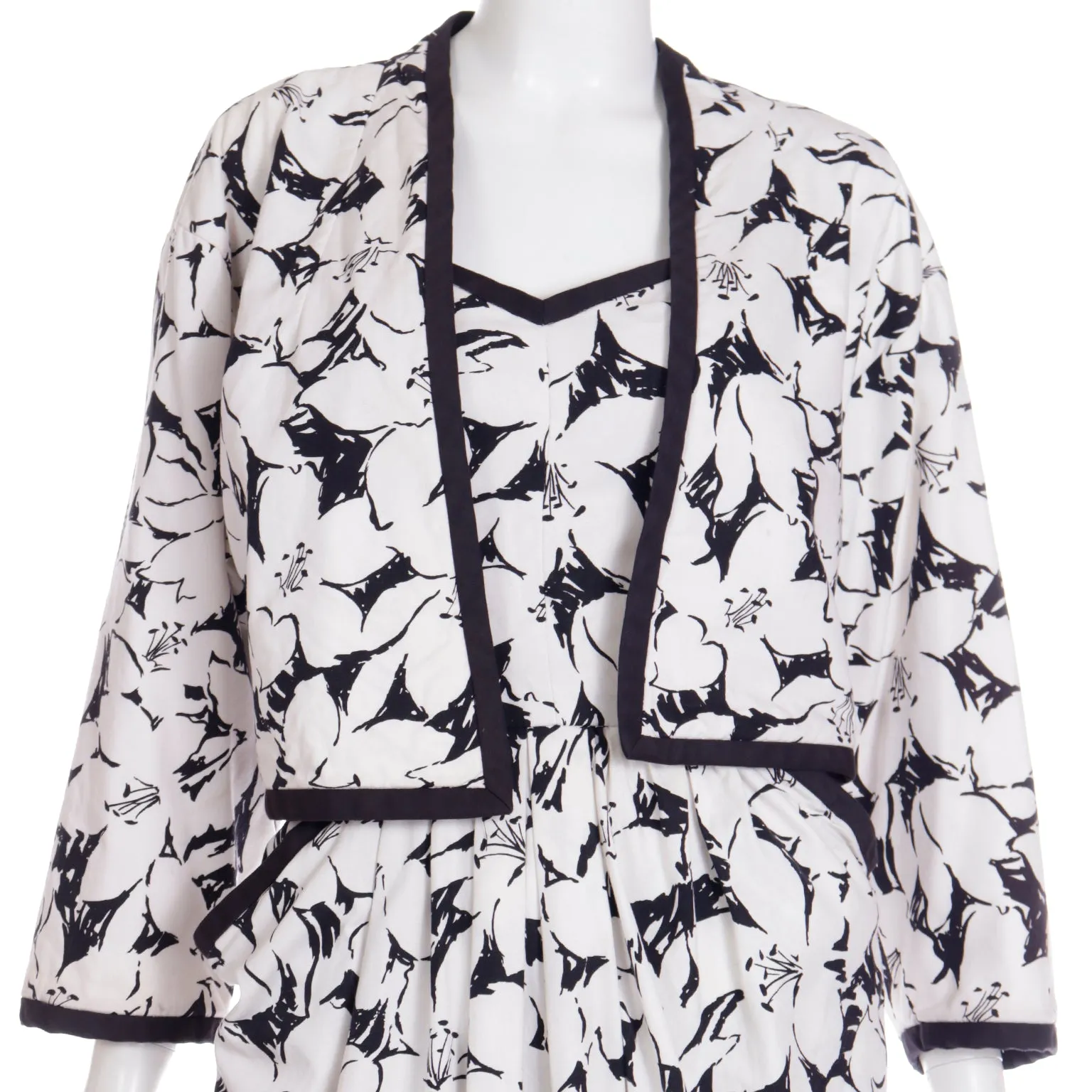 1980s Victor Costa Black & White Strapless Dress & Cropped Jacket