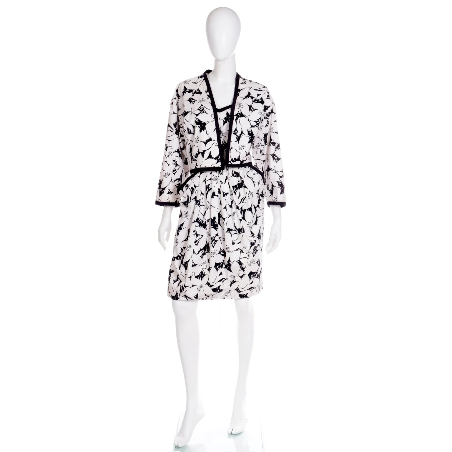 1980s Victor Costa Black & White Strapless Dress & Cropped Jacket