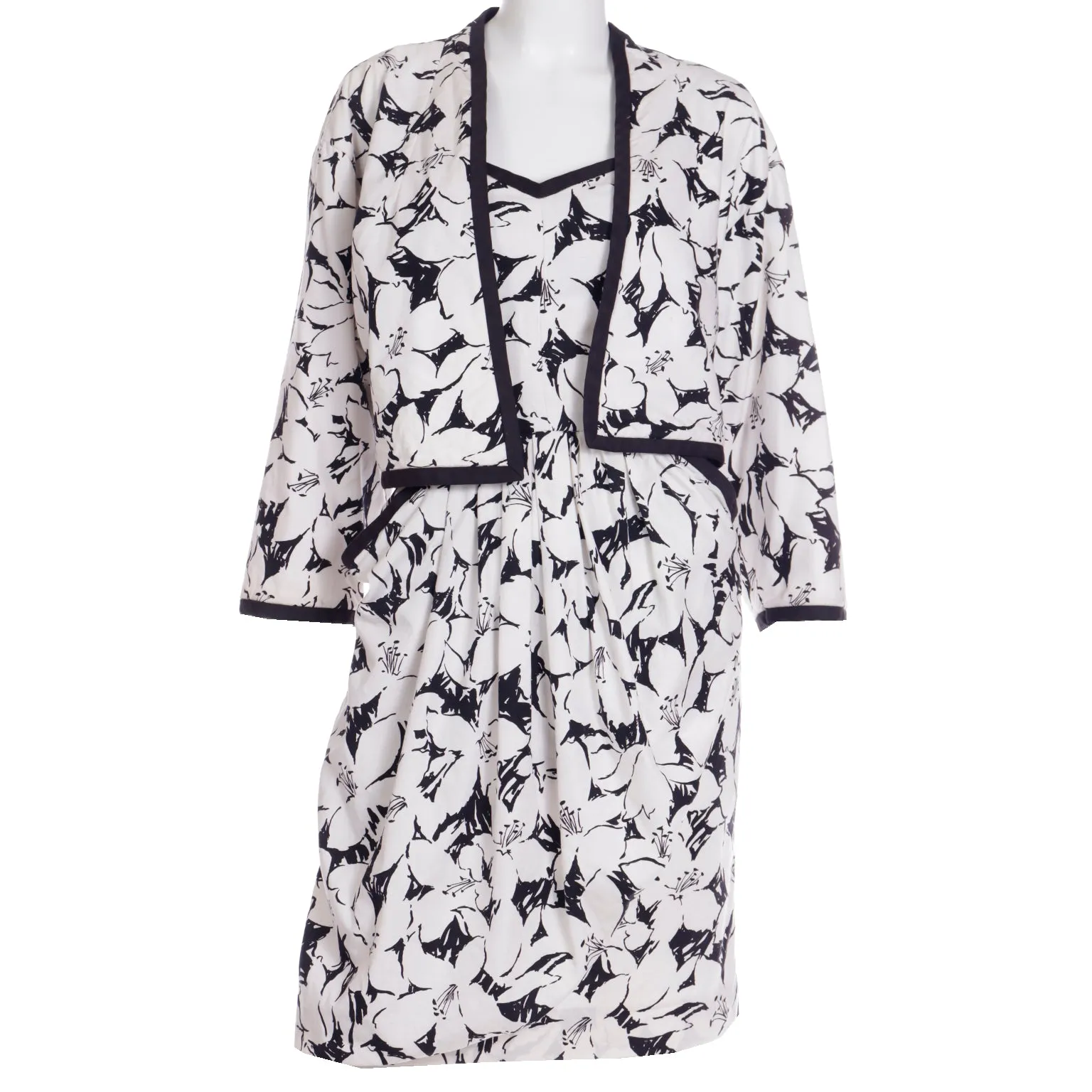 1980s Victor Costa Black & White Strapless Dress & Cropped Jacket