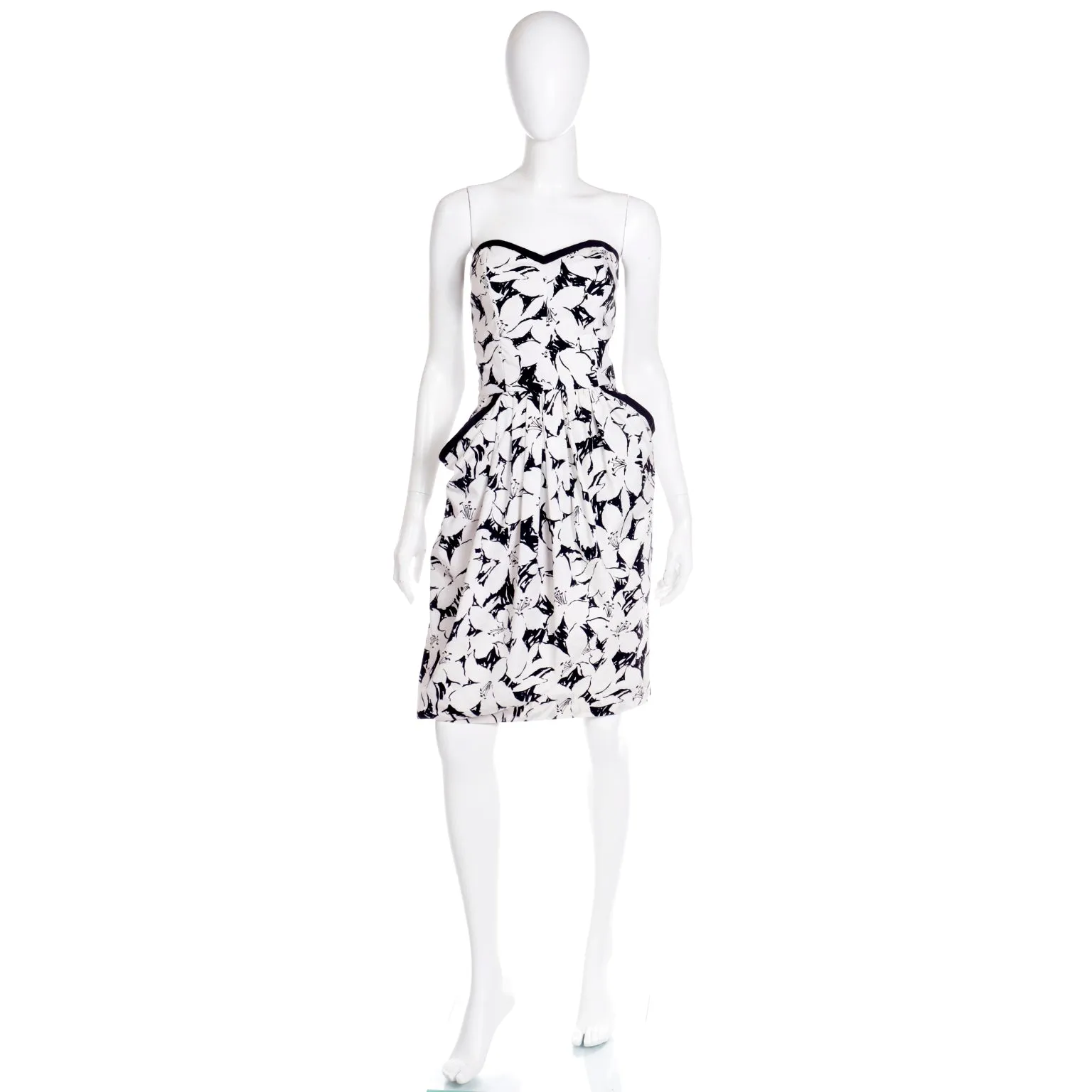1980s Victor Costa Black & White Strapless Dress & Cropped Jacket
