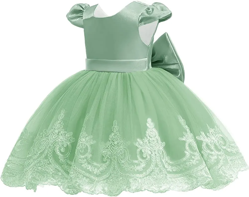 3M-3T Toddler Baby Girls Dress Pageant Wedding Flower Girls Dress Formal Gowns Embroidered Lace Dress   Headwear