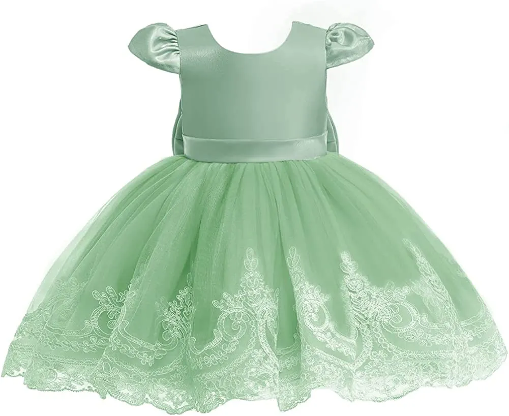 3M-3T Toddler Baby Girls Dress Pageant Wedding Flower Girls Dress Formal Gowns Embroidered Lace Dress   Headwear