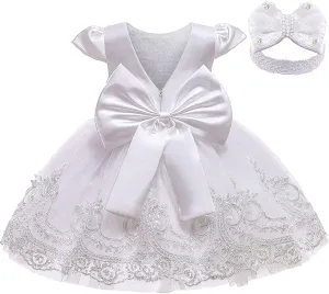 3M-3T Toddler Baby Girls Dress Pageant Wedding Flower Girls Dress Formal Gowns Embroidered Lace Dress   Headwear