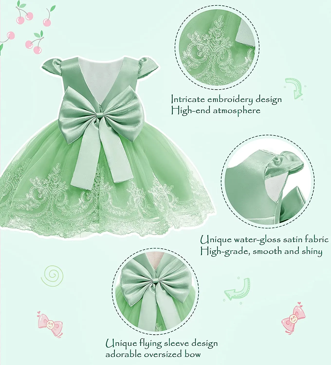 3M-3T Toddler Baby Girls Dress Pageant Wedding Flower Girls Dress Formal Gowns Embroidered Lace Dress   Headwear