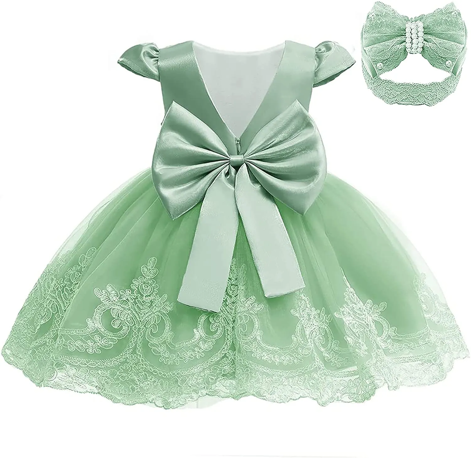 3M-3T Toddler Baby Girls Dress Pageant Wedding Flower Girls Dress Formal Gowns Embroidered Lace Dress   Headwear