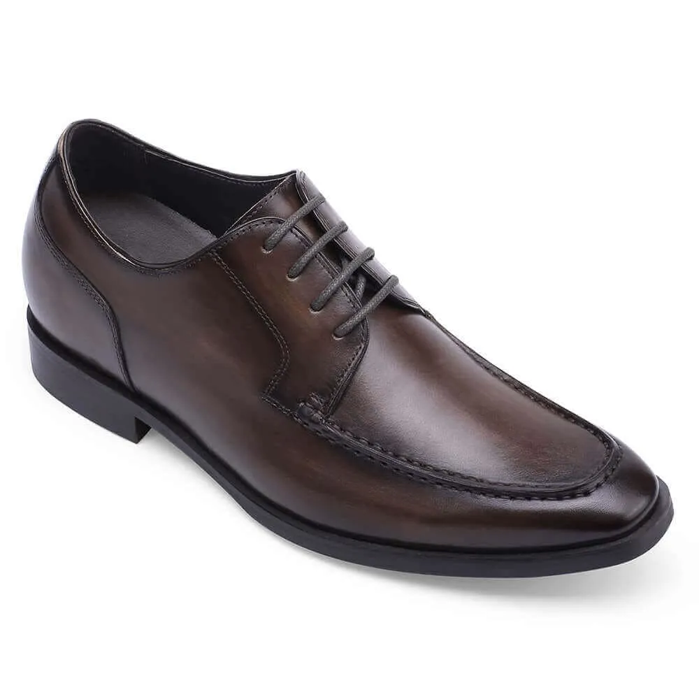 7CM / 2.76Inches Taller - CMR CHAMARIPA Men's Elevator Shoes - Shoes That Make You Taller - Brown Cow Leather Derby Shoes