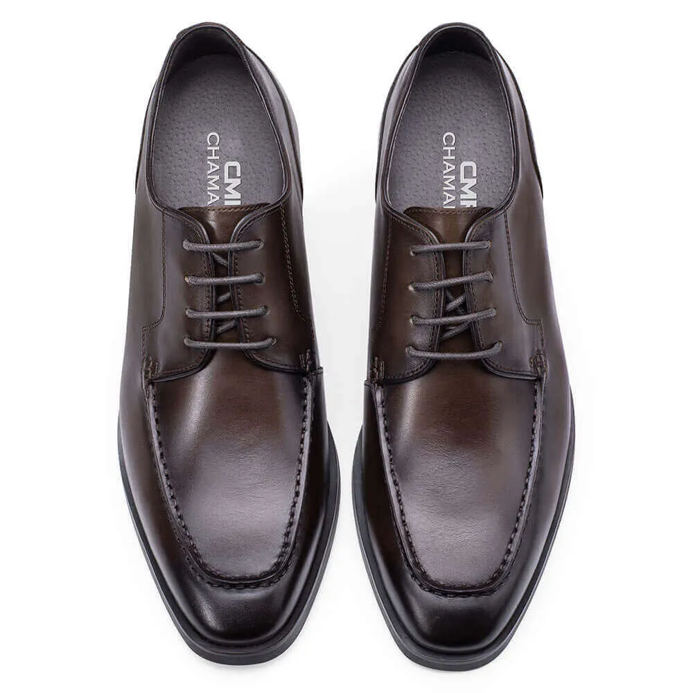 7CM / 2.76Inches Taller - CMR CHAMARIPA Men's Elevator Shoes - Shoes That Make You Taller - Brown Cow Leather Derby Shoes