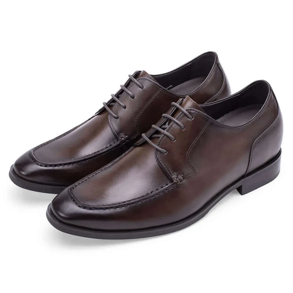 7CM / 2.76Inches Taller - CMR CHAMARIPA Men's Elevator Shoes - Shoes That Make You Taller - Brown Cow Leather Derby Shoes