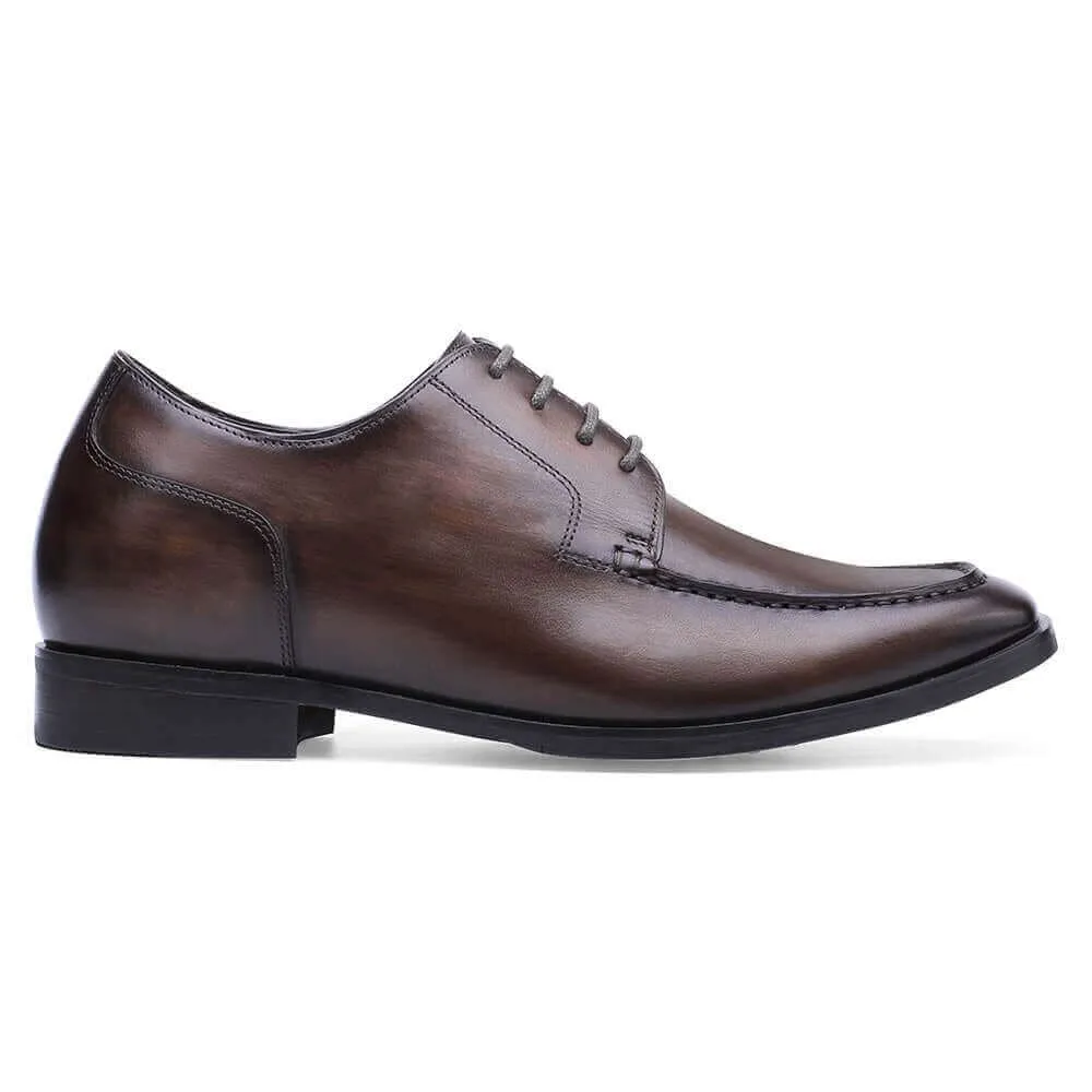 7CM / 2.76Inches Taller - CMR CHAMARIPA Men's Elevator Shoes - Shoes That Make You Taller - Brown Cow Leather Derby Shoes