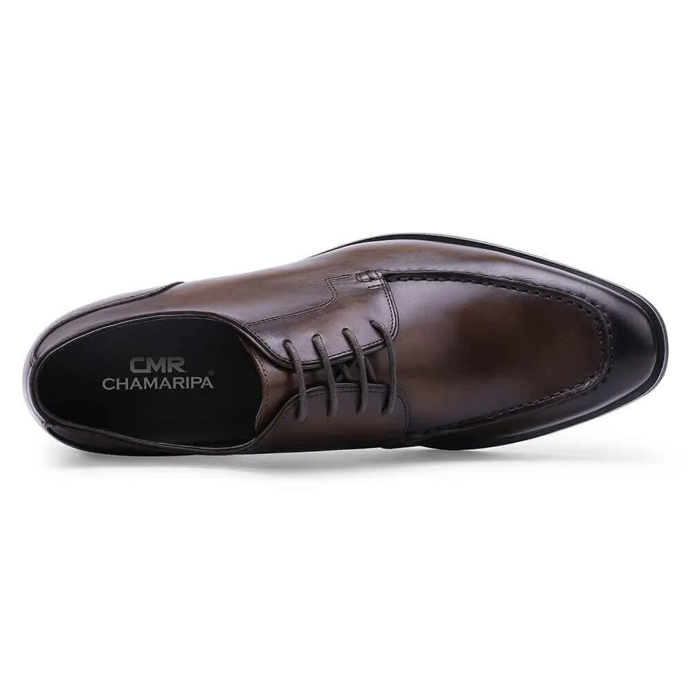 7CM / 2.76Inches Taller - CMR CHAMARIPA Men's Elevator Shoes - Shoes That Make You Taller - Brown Cow Leather Derby Shoes