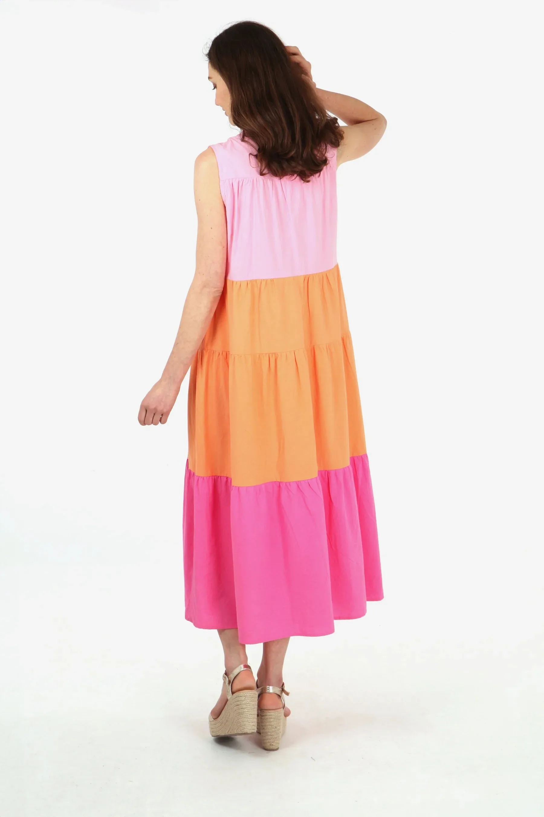 8834 Colourblock Sleeveless Midaxi Cotton Dress
