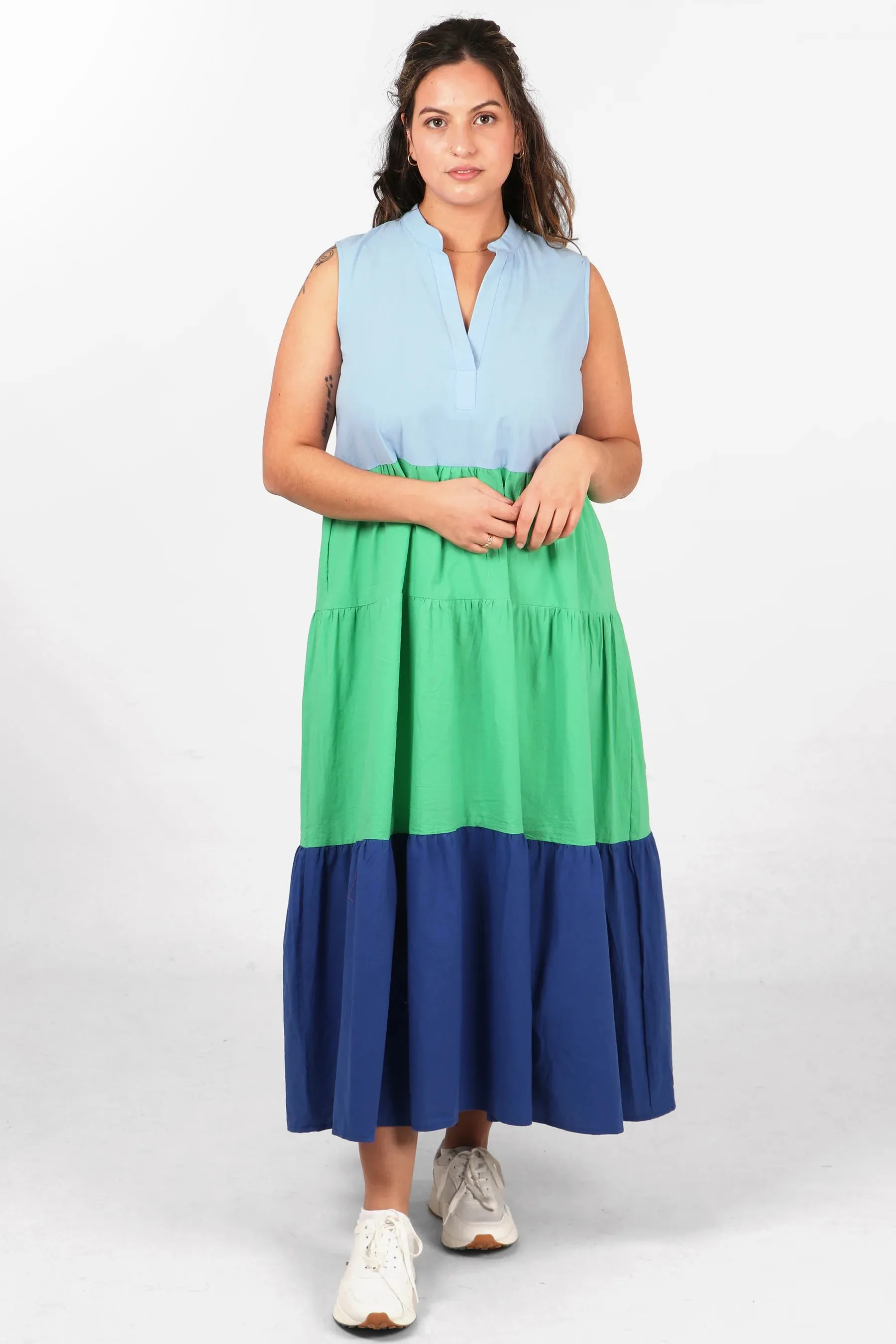 8834 Colourblock Sleeveless Midaxi Cotton Dress