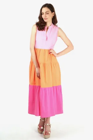 8834 Colourblock Sleeveless Midaxi Cotton Dress