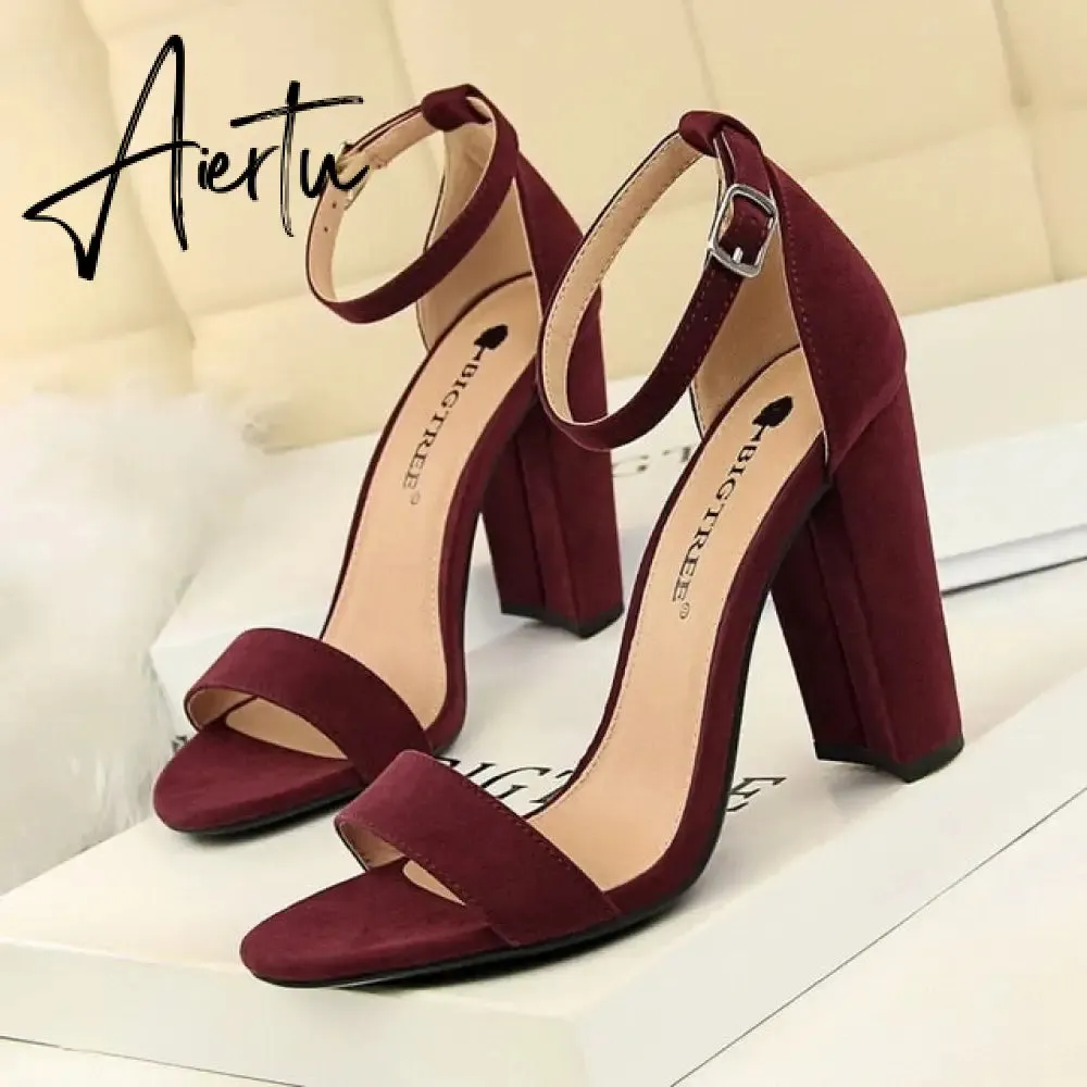 Aiertu Sexy High Heels New Women Pumps Comfort Women Shoes Block Heels Ladies Shoes Buckle Women Heels Female Shoes Women Sandals