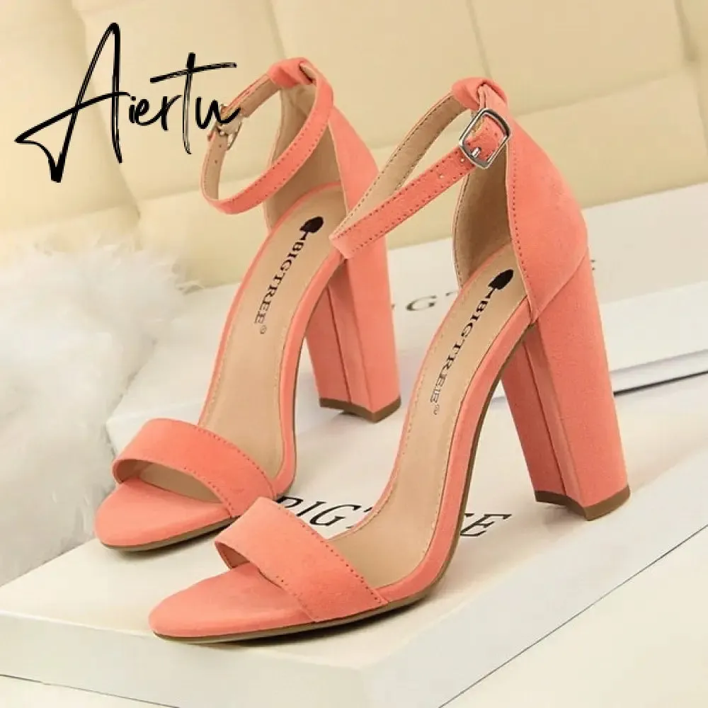 Aiertu Sexy High Heels New Women Pumps Comfort Women Shoes Block Heels Ladies Shoes Buckle Women Heels Female Shoes Women Sandals