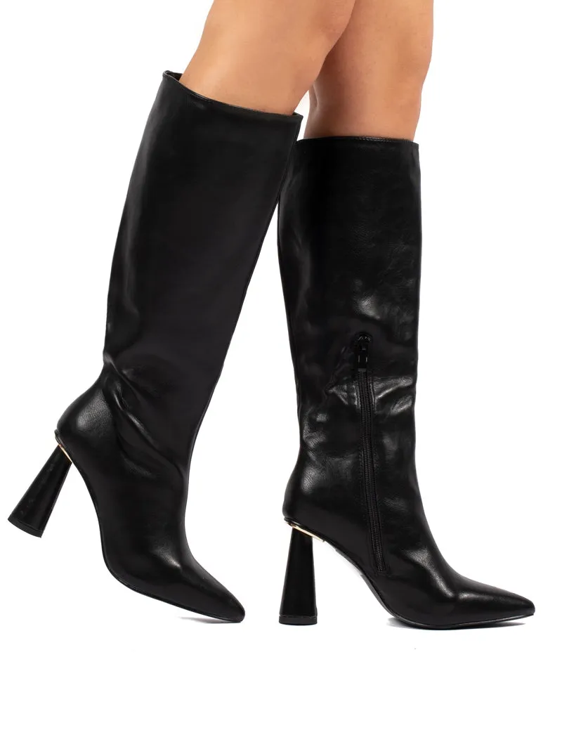 Aislinn Black Statement Heel Knee High Boots