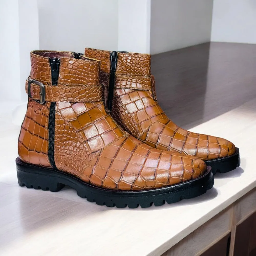 Alligator Zipper Brown Jodhpur Boots – Stylish Elegance for Men.