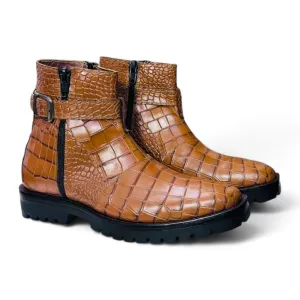 Alligator Zipper Brown Jodhpur Boots – Stylish Elegance for Men.