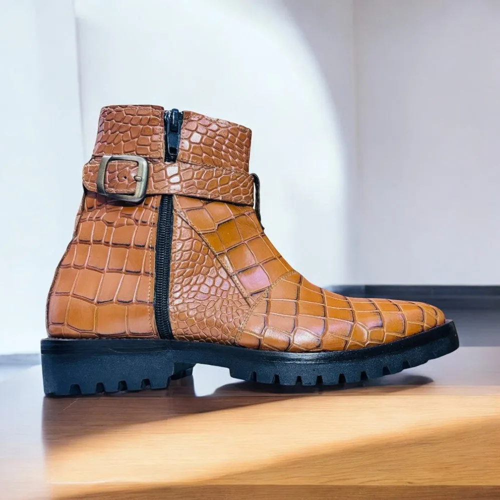 Alligator Zipper Brown Jodhpur Boots – Stylish Elegance for Men.