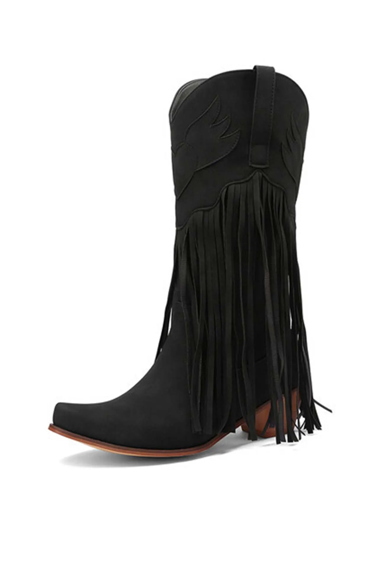 Amozae-Fringe Pointed Toe Knee High Boots