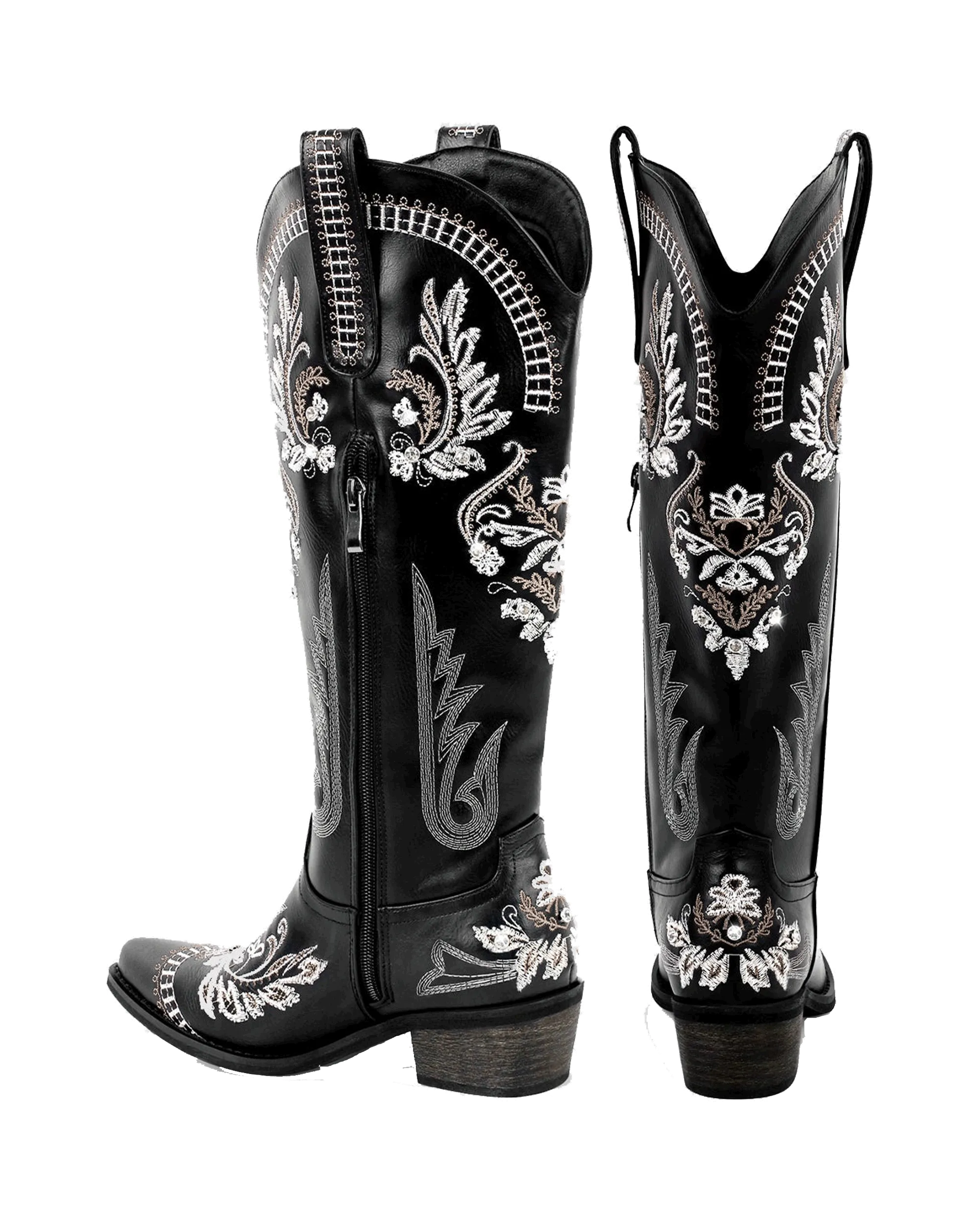 Armina Embroidery Leather Knee High Boots In Brown