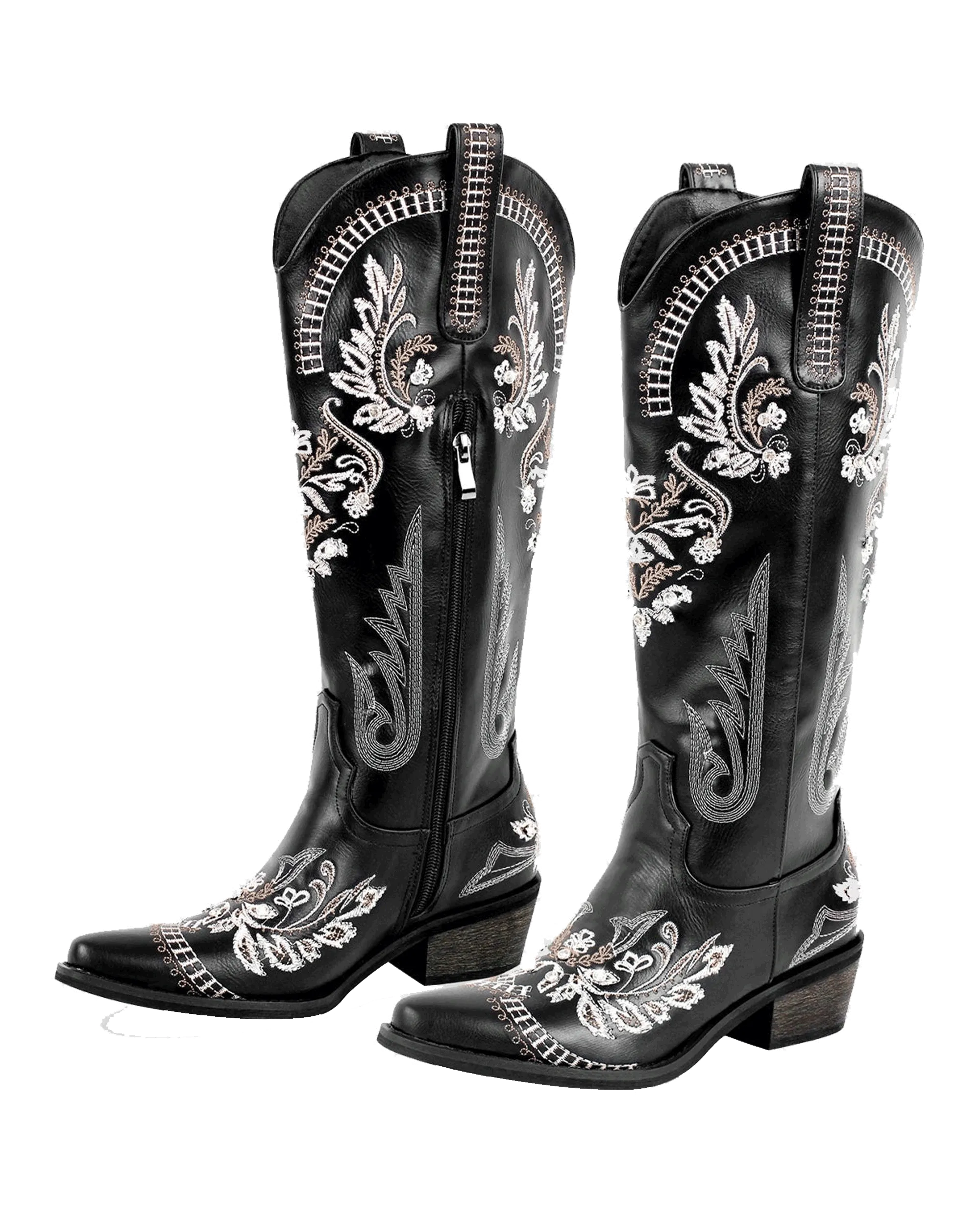 Armina Embroidery Leather Knee High Boots In Brown