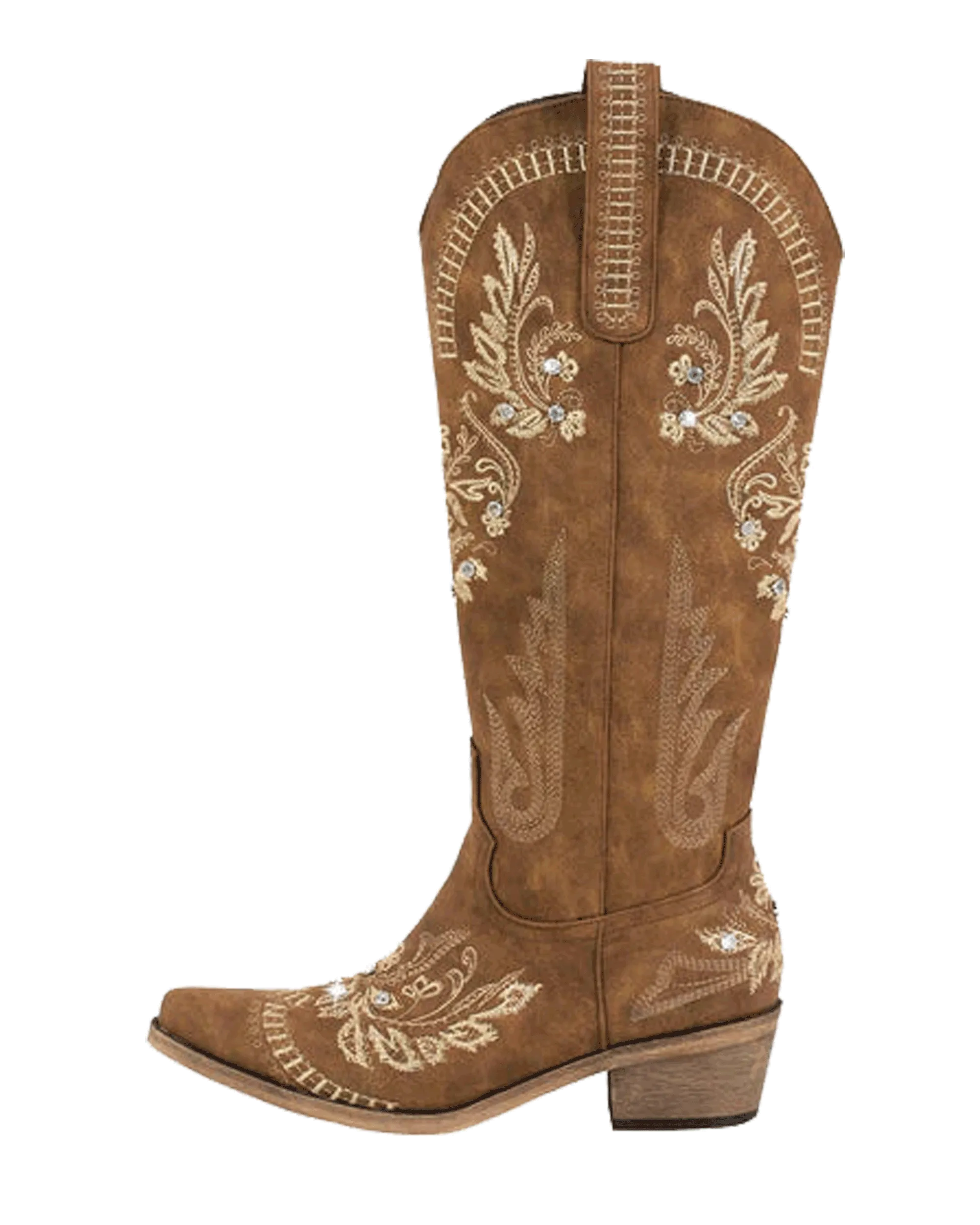 Armina Embroidery Leather Knee High Boots In Brown