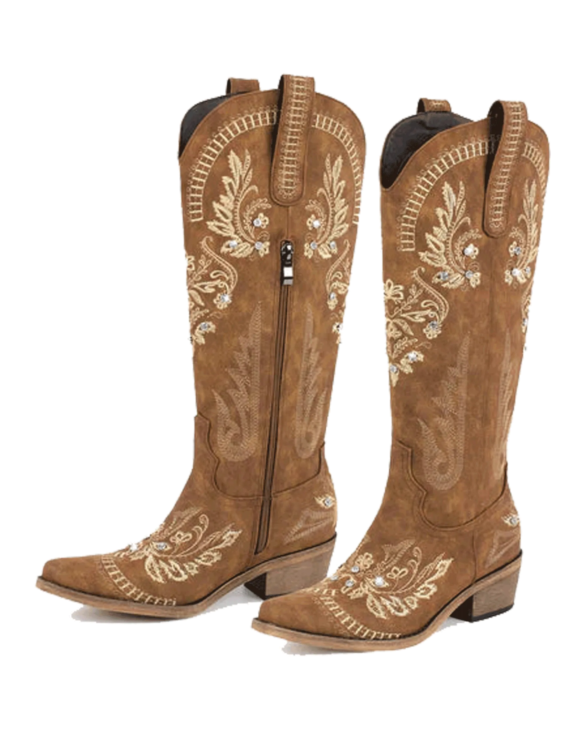 Armina Embroidery Leather Knee High Boots In Brown