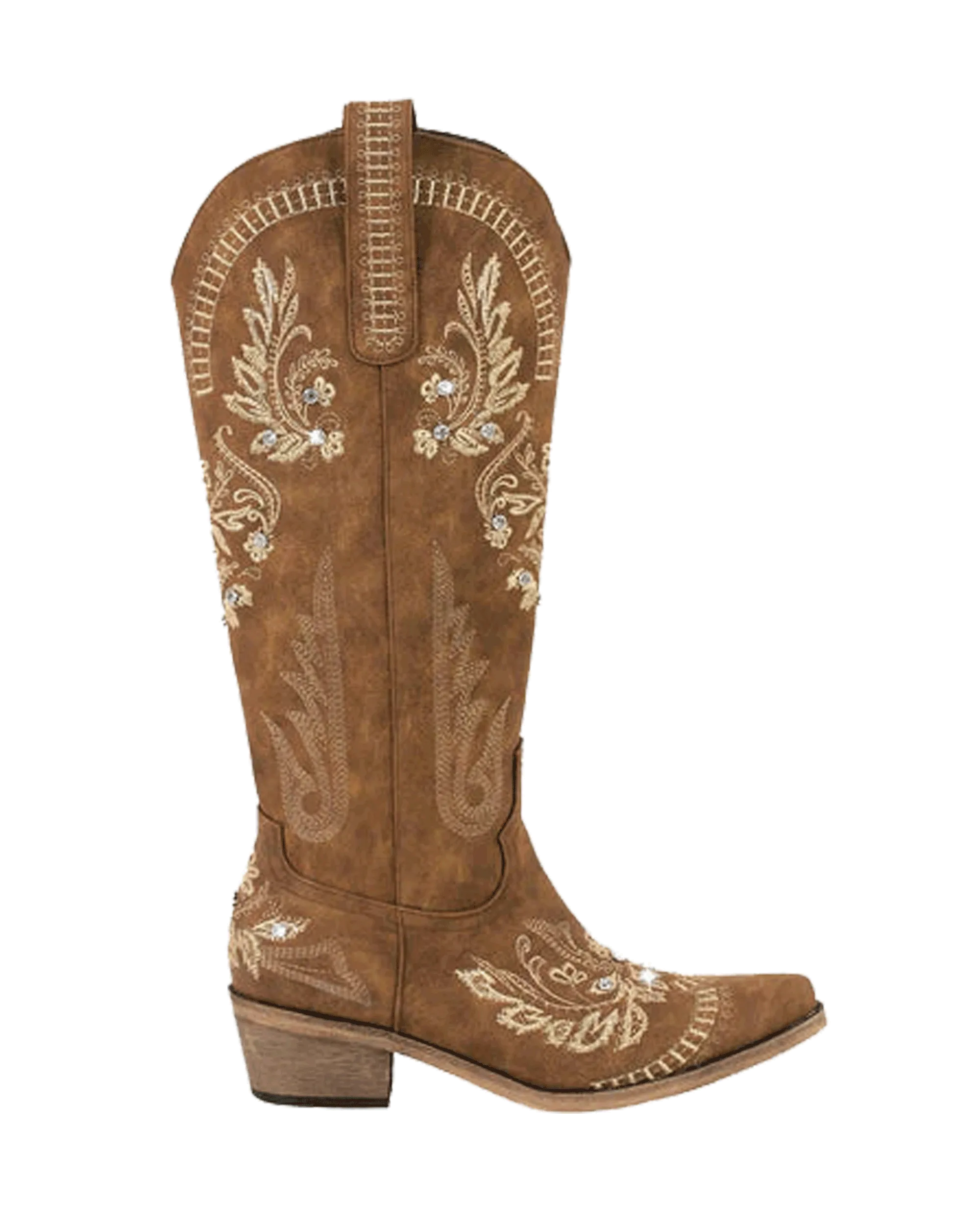 Armina Embroidery Leather Knee High Boots In Brown