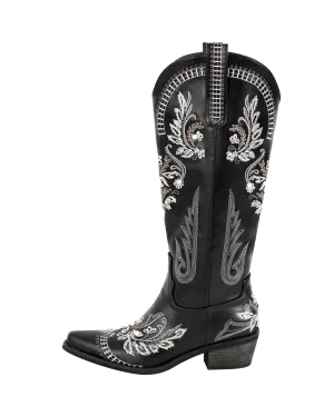 Armina Embroidery Leather Knee High Boots In Brown