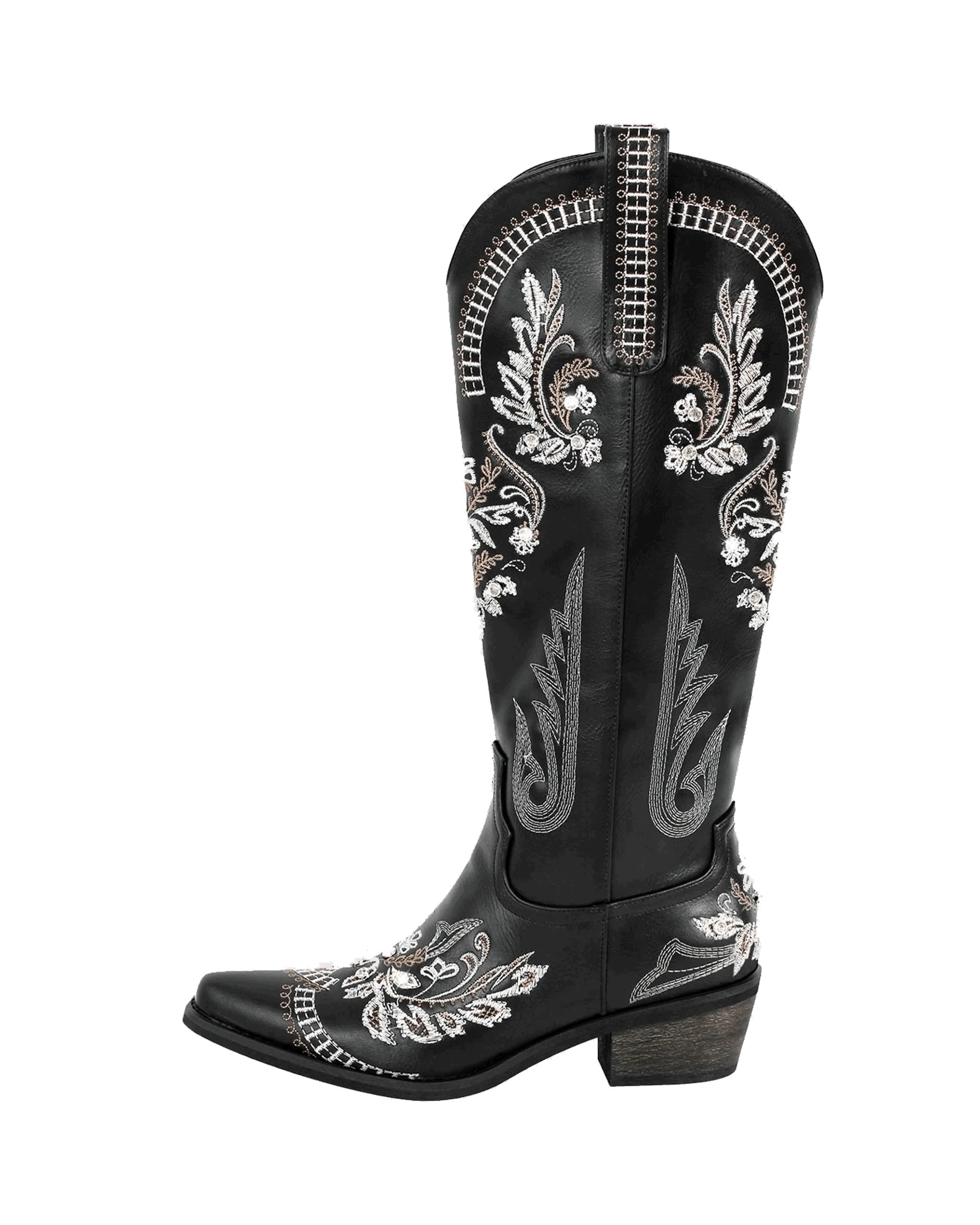Armina Embroidery Leather Knee High Boots In Brown