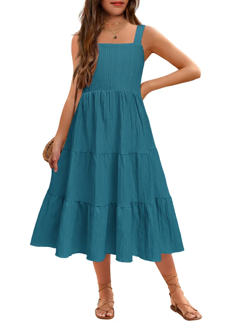 Arshiner Girl's Sundresses Boho Strap Tiered Cami Maxi Dresses