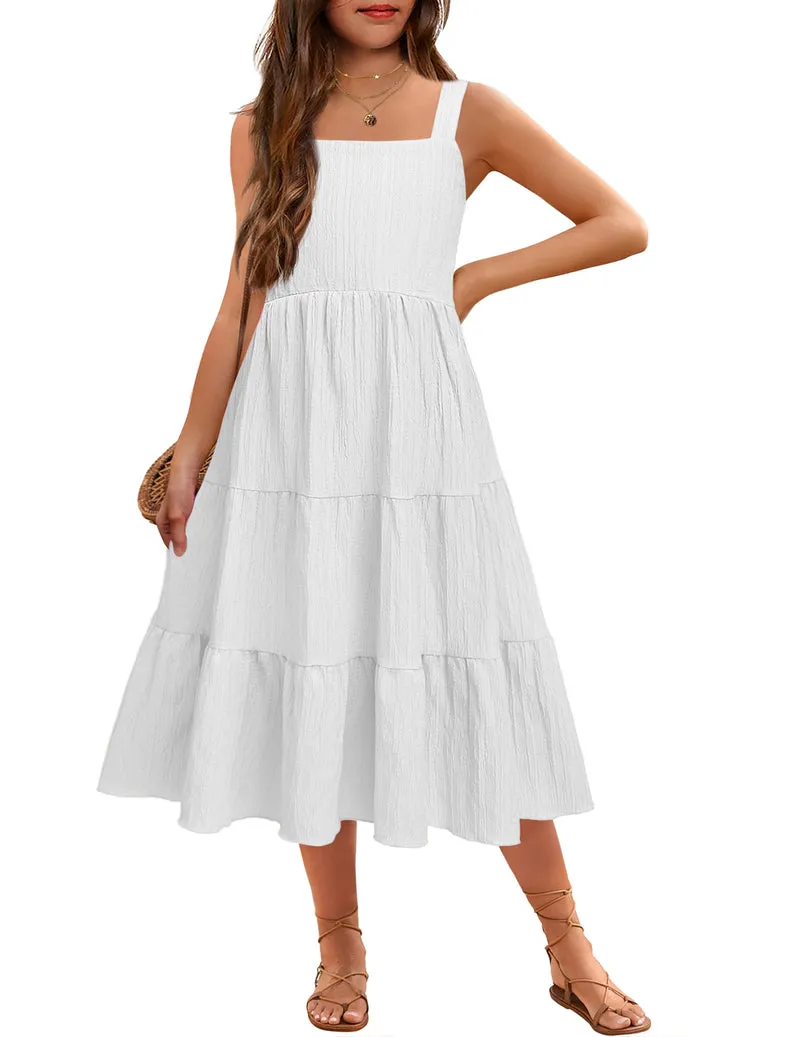 Arshiner Girl's Sundresses Boho Strap Tiered Cami Maxi Dresses
