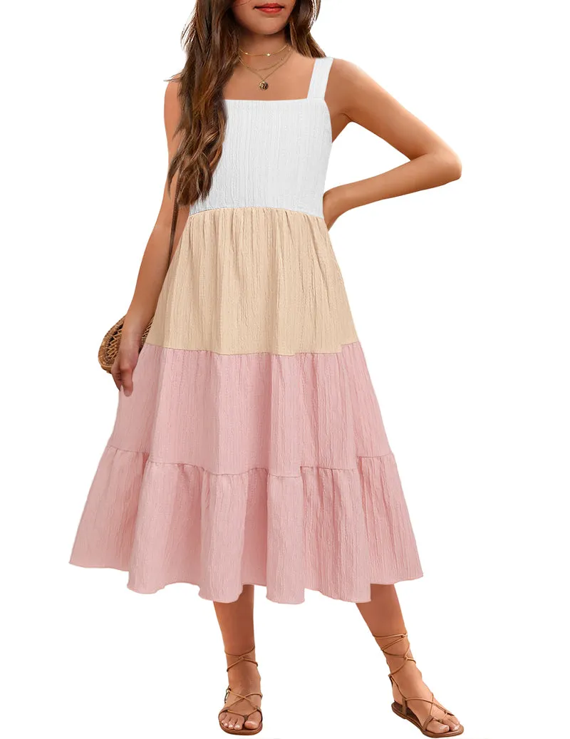Arshiner Girl's Sundresses Boho Strap Tiered Cami Maxi Dresses