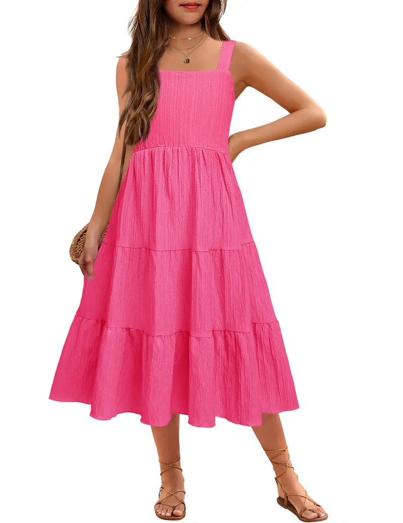 Arshiner Girl's Sundresses Boho Strap Tiered Cami Maxi Dresses