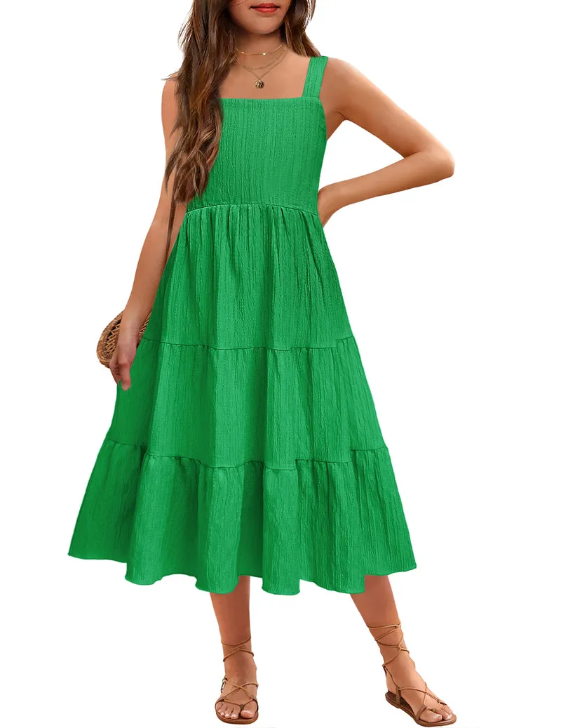 Arshiner Girl's Sundresses Boho Strap Tiered Cami Maxi Dresses