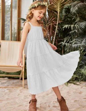 Arshiner Girl's Sundresses Boho Strap Tiered Cami Maxi Dresses
