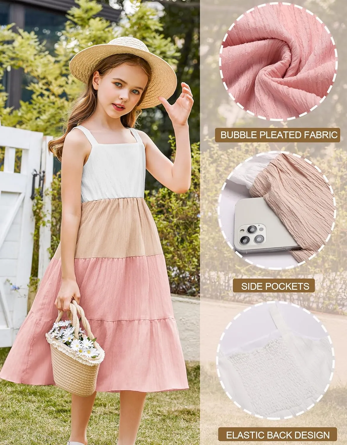 Arshiner Girl's Sundresses Boho Strap Tiered Cami Maxi Dresses