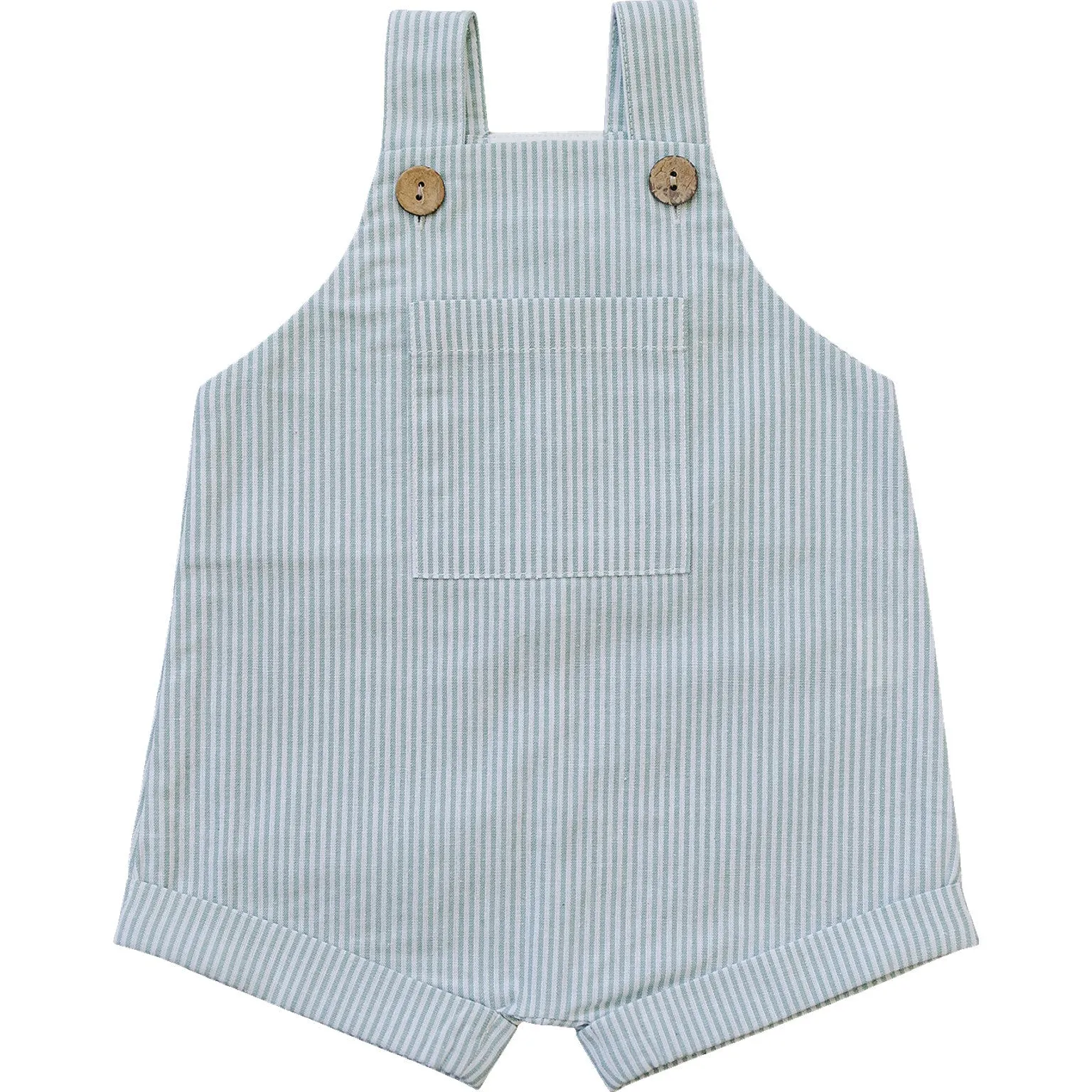 Baby Boy Green Stripe Short Linen Overalls