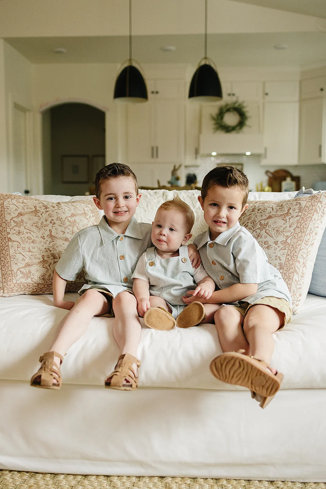 Baby Boy Green Stripe Short Linen Overalls
