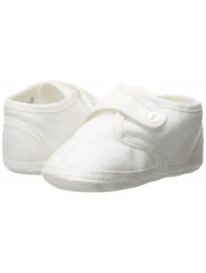 Baby Boys White Cotton Satin Pearl Button Christening Shoes 0-4 Baby