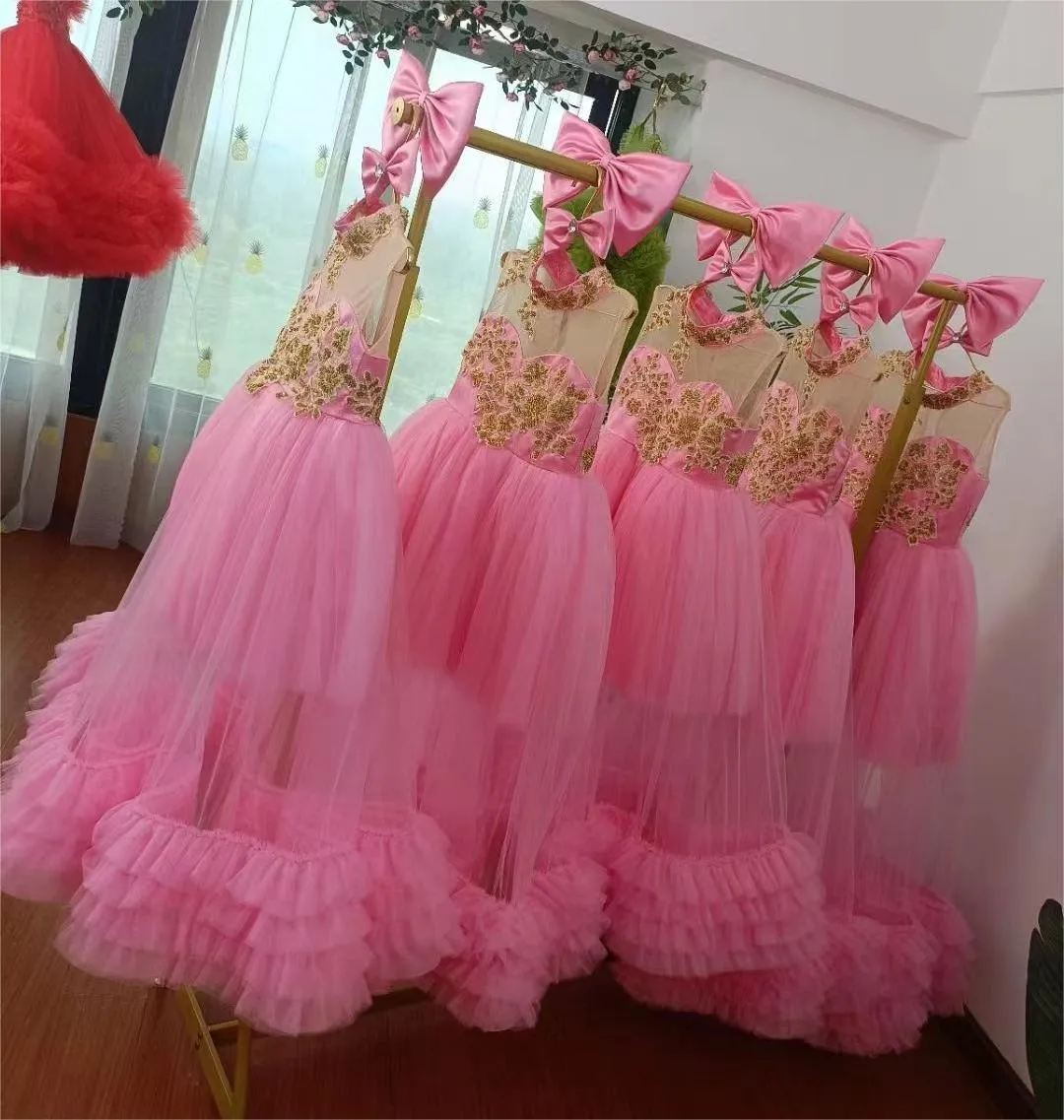 Baby Gold embroidered party princess dress for girls 6M-12year