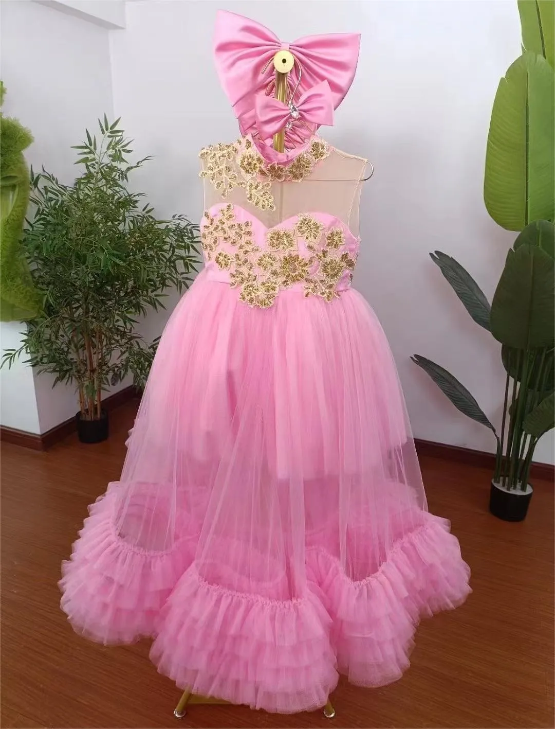 Baby Gold embroidered party princess dress for girls 6M-12year
