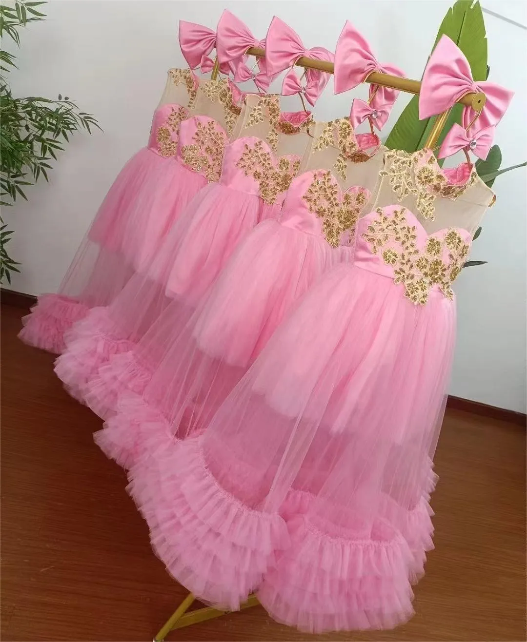 Baby Gold embroidered party princess dress for girls 6M-12year