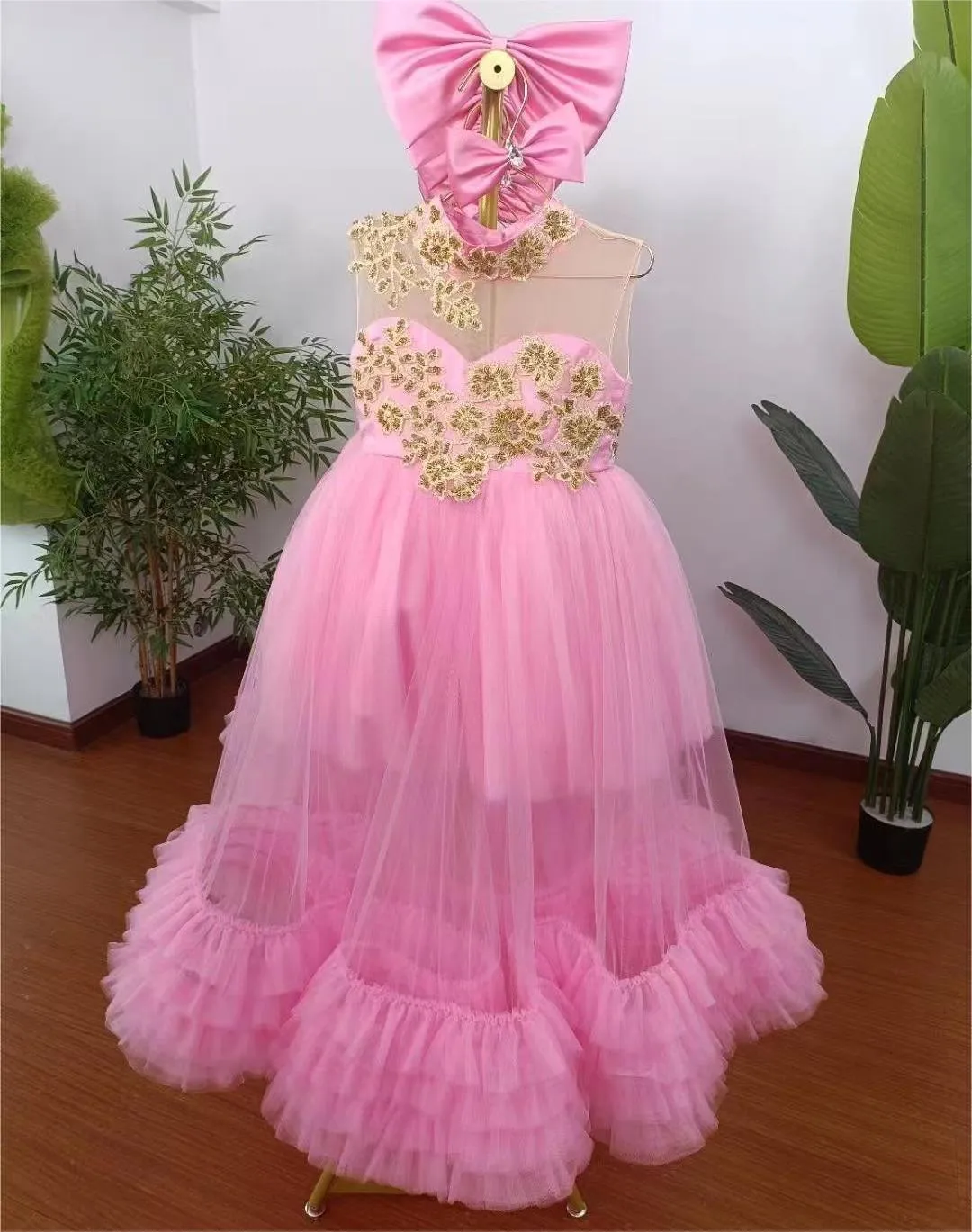 Baby Gold embroidered party princess dress for girls 6M-12year