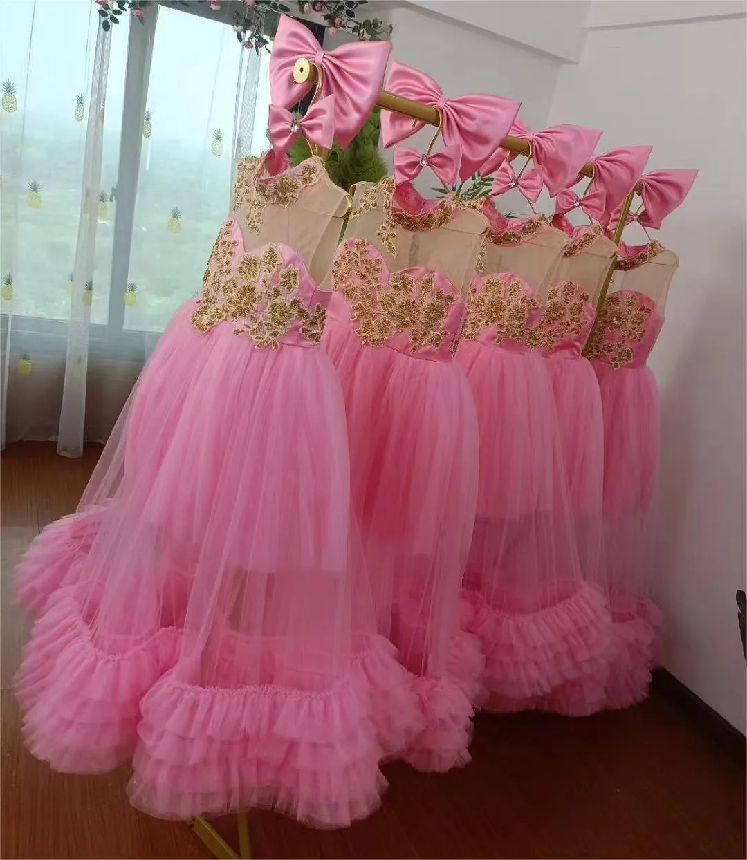 Baby Gold embroidered party princess dress for girls 6M-12year