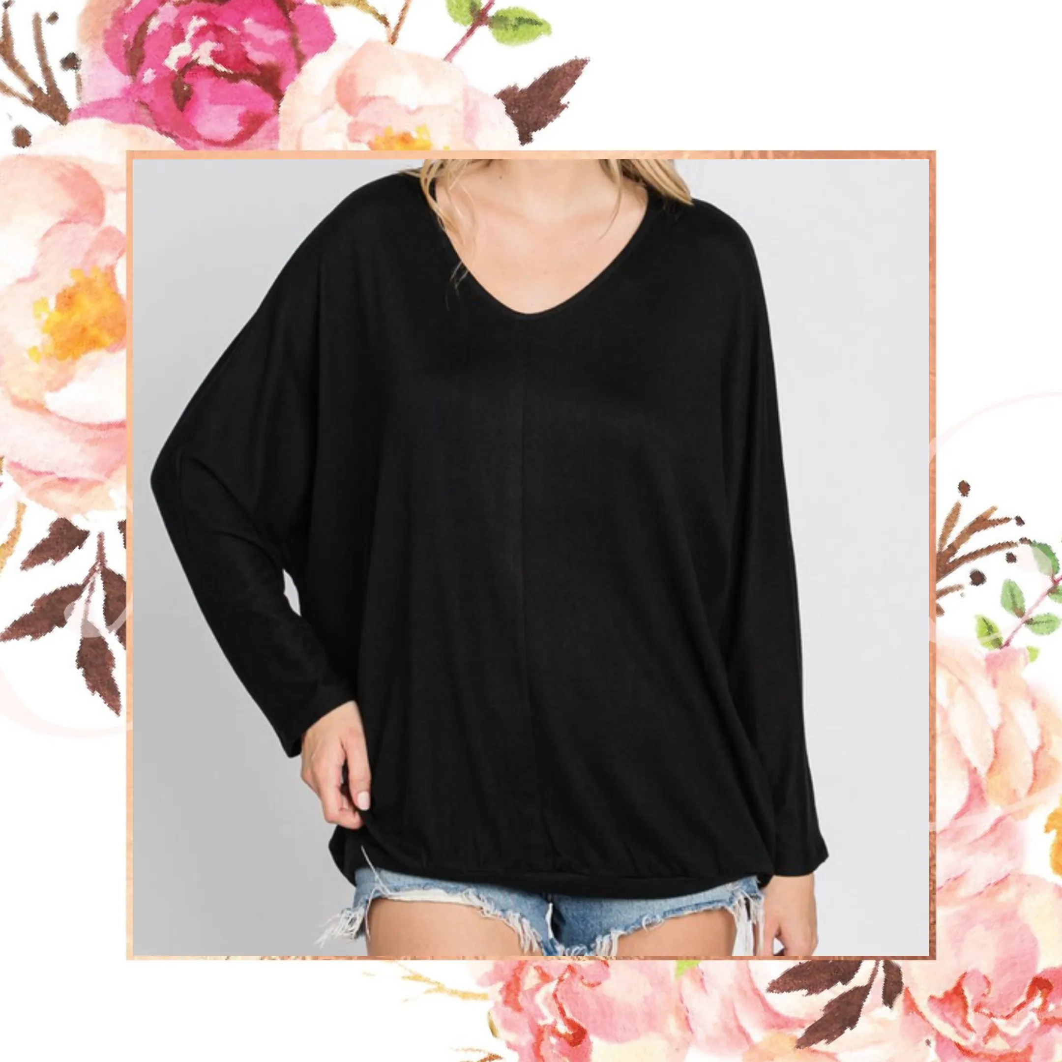 Back in Black Soft as Suede Dolman Top